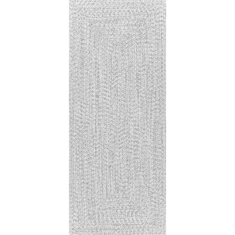 Ivory Braided Synthetic Indoor/Outdoor Runner Rug 31" x 10'
