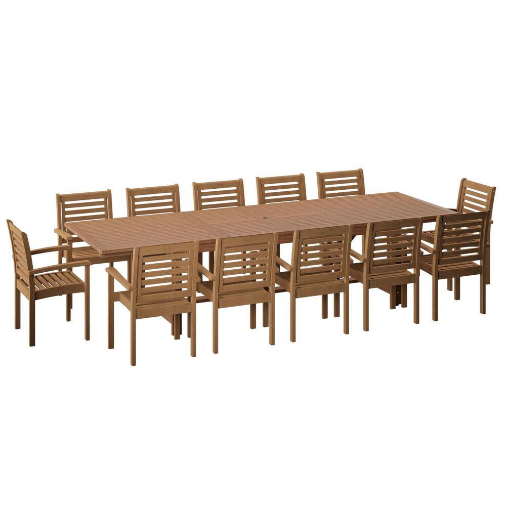 Turner Pro 13-Piece Teak Finish Wood Outdoor Rectangular Extendable Dining Set