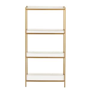 40 in. White/Brass Metal 4-shelf Etagere Bookcase with Open Back