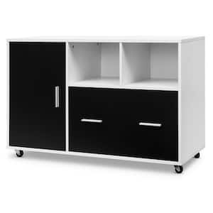 40 in. W x 16 in. D x 26 in. H White Lateral Mobile Linen Cabinet with Wheels
