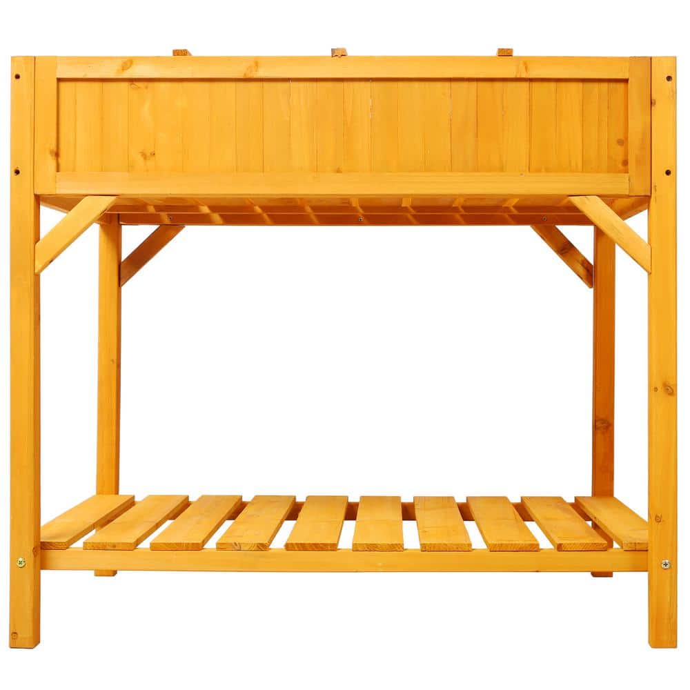 Natural Fir Wood Elevated Planter Box with 8 Grids and Protective Liner