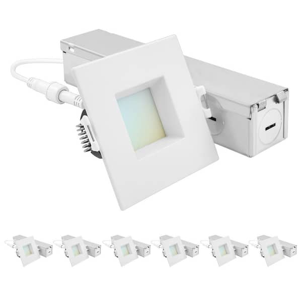 2 in. Square Integrated LED Recessed Light J-Box 8-Watt 5 CCT 660LM Dimmable Canless Downlight Wet Rated IC Rated 6-Pack
