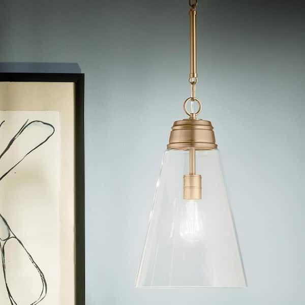 Marsailli 19 in. 1-Light Medium Pendant with Clear Glass in Champagne Bronze