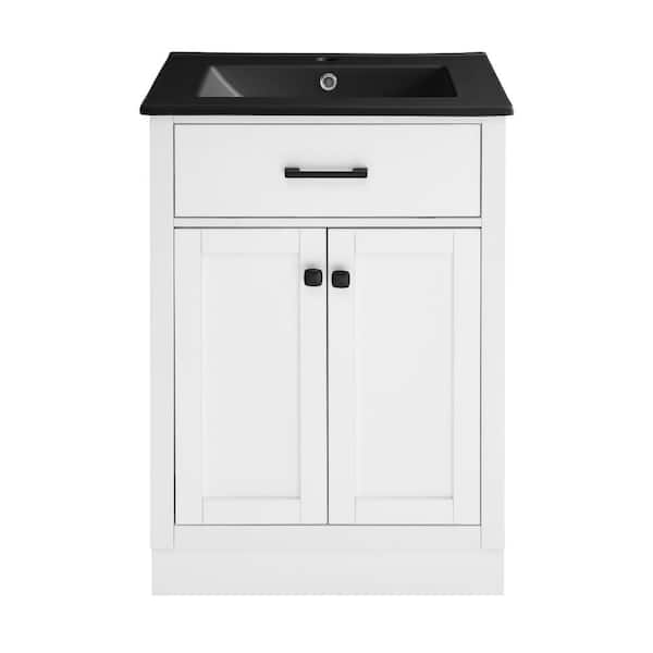 Swiss Madison Burdon 24 in. Bathroom Vanity in White with Black Ceramic Sink Top