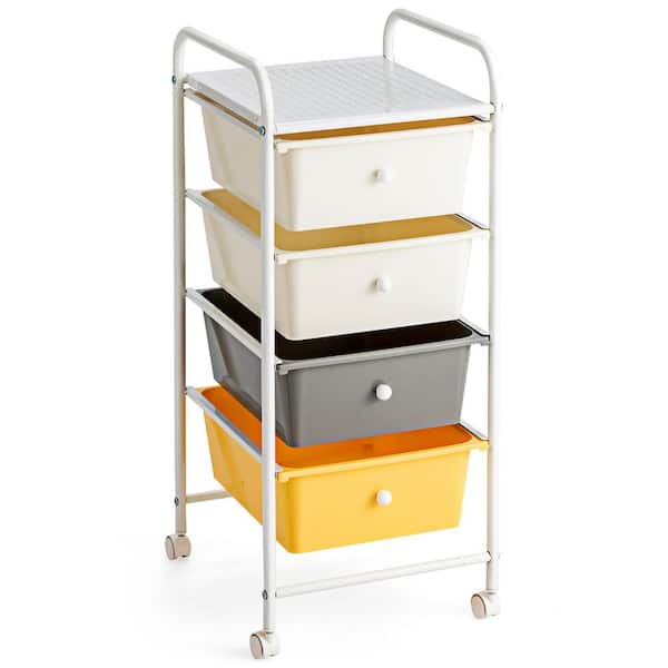 Costway 12.5 in. W x 30 in. H Yellow Plastic 4-Drawer Cart Storage Bin Organizer Rolling