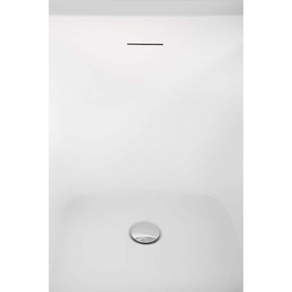 51" Glossy White Acrylic Freestanding Soaking Bathtub with Bamboo Tray
