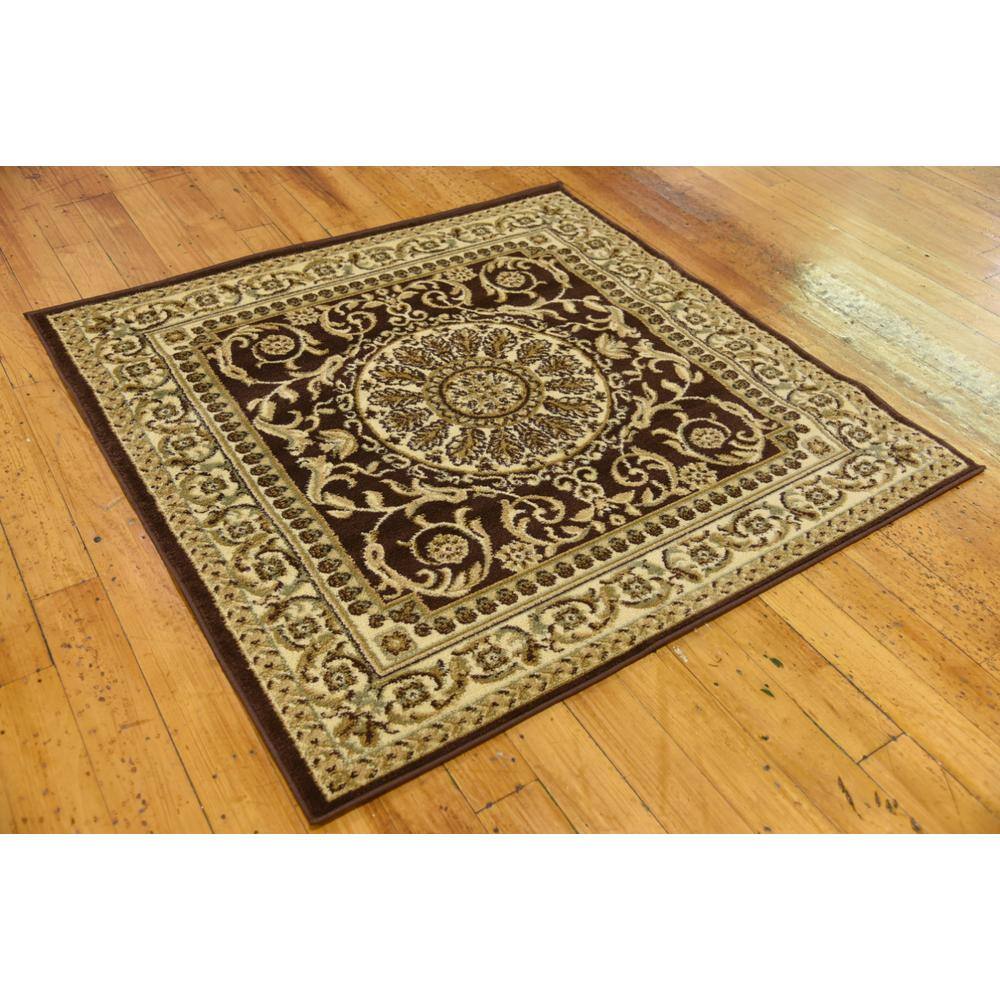 Versailles Elegance Brown 4' Square Synthetic Area Rug