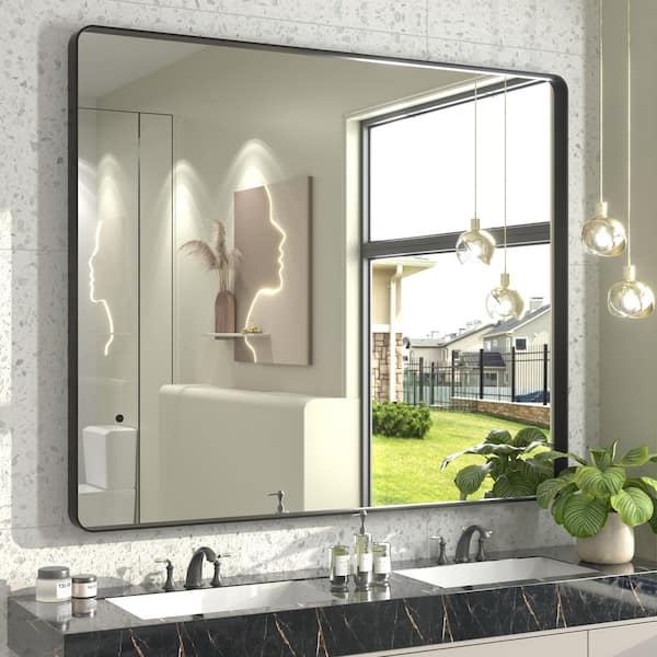 48 in. W x 40 in. H Rectangular Aluminum Alloy Framed and Tempered Glass Wall Bathroom Vanity Mirror in Matte Black