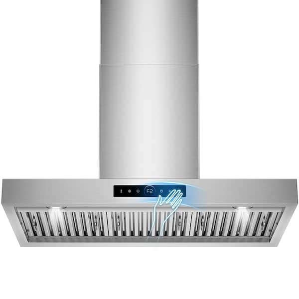 35.75 in. 1200 CFM Ducted Wall Mount Range Hood Silver with Gesture Sensing and Touch Control