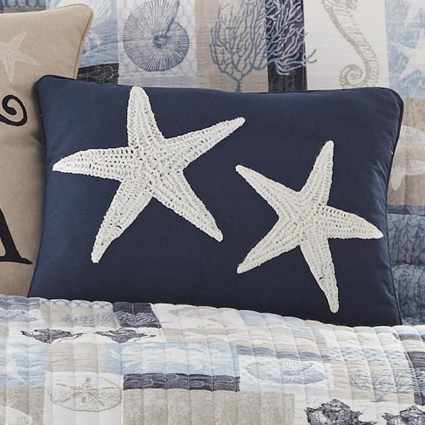 LEVTEX HOME Cerralvo White and Navy Starfish Embroidered 14 in. x 18 in. Throw  Pillow L74000BP-D - The Home Depot