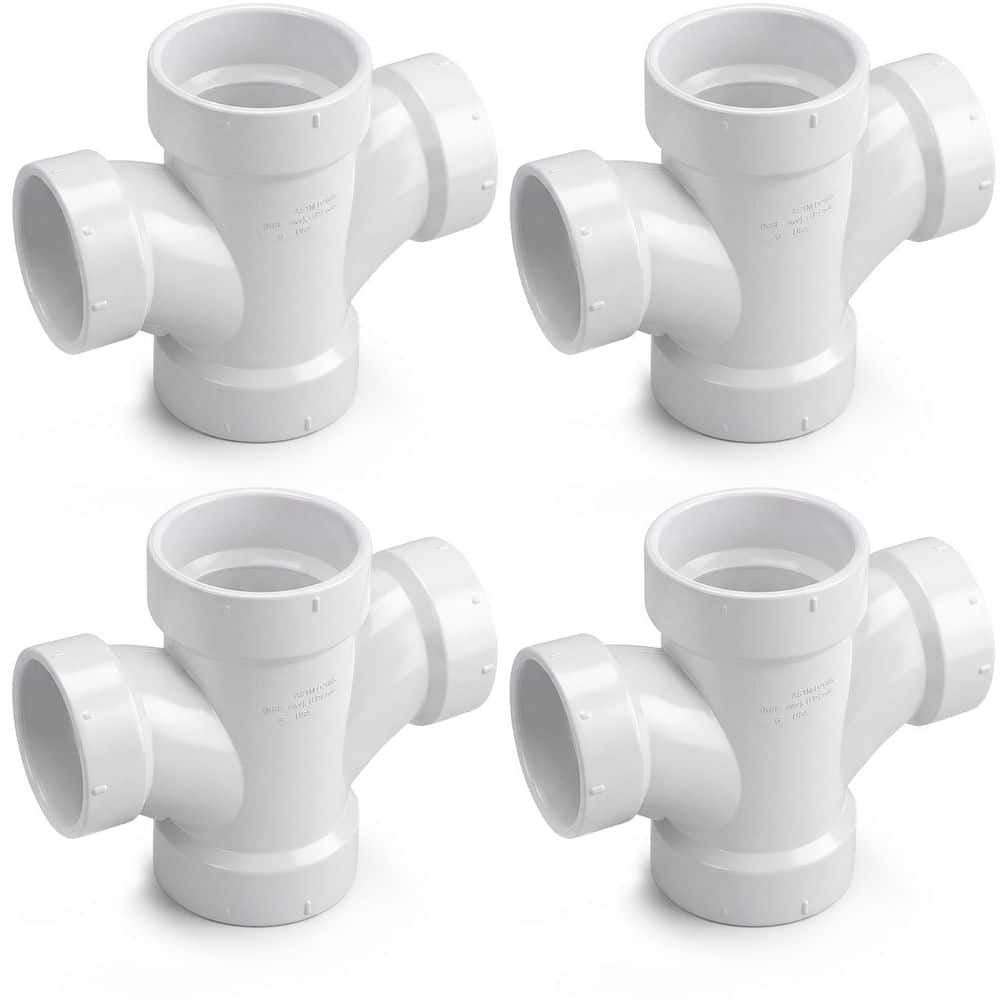 PLUMBFLEX 4 in. White Rigid PVC DWV Double Sanitary Tee Hub PVC Drain ...