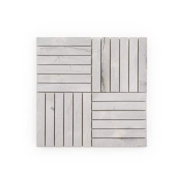Jeffrey Court Hudson Lais Grey 11.875 in. x 11.875 in. Square Polished Marble Mosaic Wall and Floor Tile (9.79 sq. ft./Case)