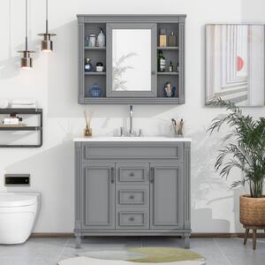 36 in. W x 18 in. D x 34 in. H Single-Sink Freestanding Bath Vanity in Gray with White Top and Mirror Cabinet