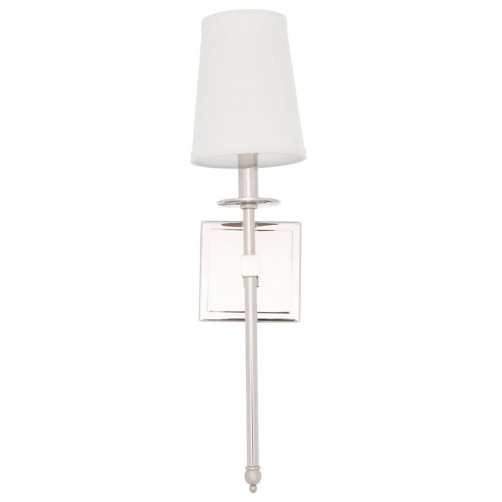 Transitional Style Polished Nickel 1-Light Wall Sconce with White Shade