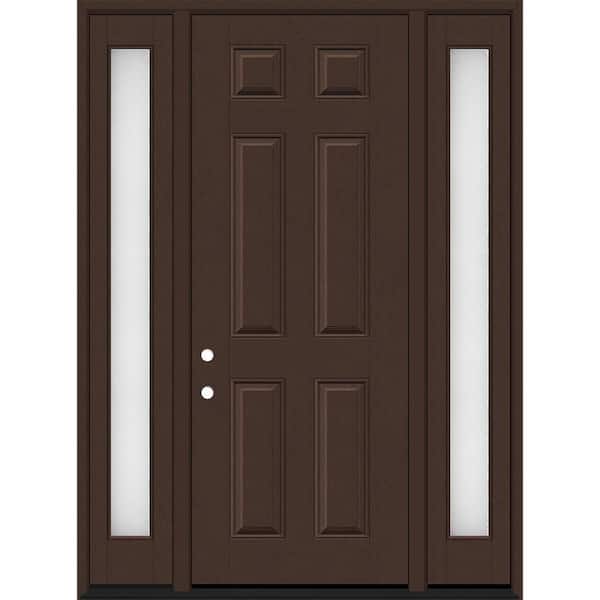 Regency 64 in. x 96 in. 6 Panel LHIS Hickory Stain Mahogany Fiberglass Prehung Front Door w/Clear12in. SLs 4-9/16