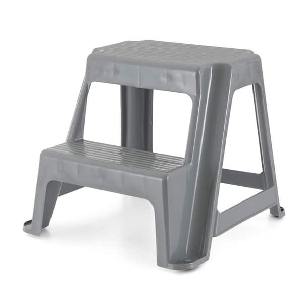 18.75 in. Sturdy Non Slip Plastic 2-Level Step Stool, Grey