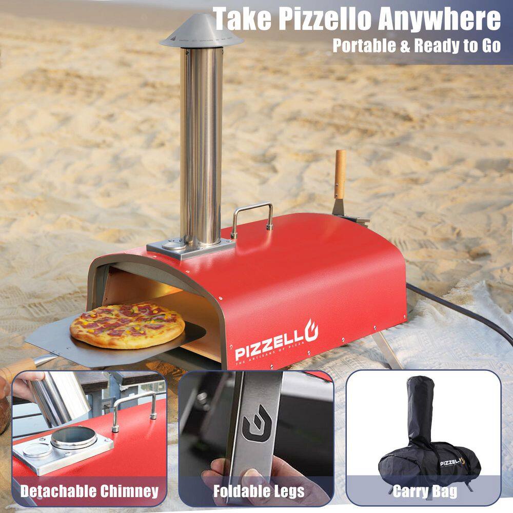 Red Stainless Steel 16 Inch Outdoor Gas and Wood Fired Pizza Oven