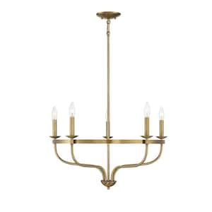26.63 in. W x 14.5 in. H 5-Light Natural Brass Candlestick Chandelier with Metal Frame