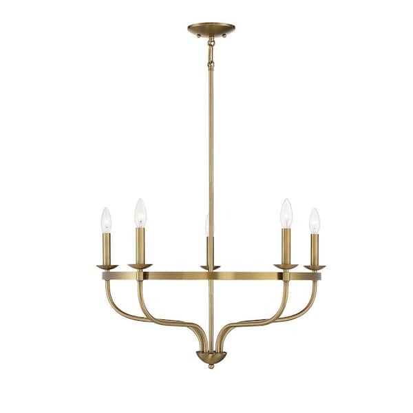 Savoy House 26.63 in. W x 14.5 in. H 5-Light Natural Brass Candlestick Chandelier with Metal Frame