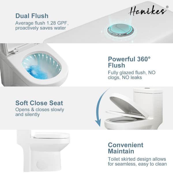 Hanikes One-Piece 1.1/1.6 GPF Dual Flush Round Toilet in Hanikes One-Piece 1.1/1.6 GPF Dual Flush Round Toilet in