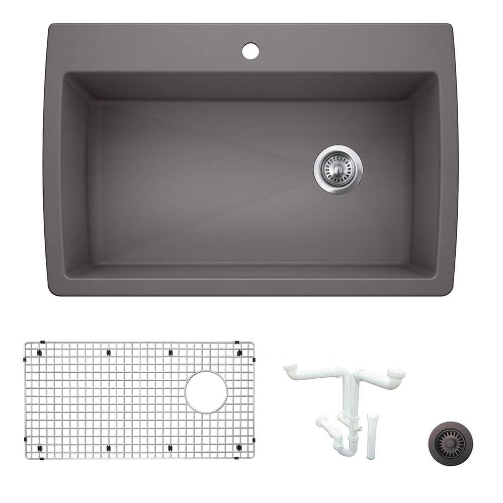Diamond 33.5 in. Drop-in/Undermount Single Bowl Cinder Granite Composite Ki