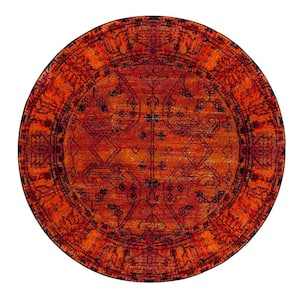 Vintage Hamadan Orange Doormat 3 ft. x 3 ft. Distressed Medallion Round Area Rug