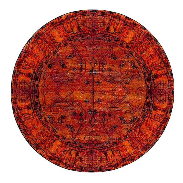 SAFAVIEH Vintage Hamadan Orange 3 ft. x 3 ft. Distressed Medallion Round Area Rug