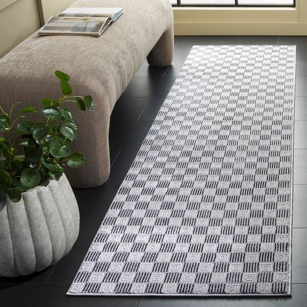 Slate 2 x 8 Gray/Ivory Black Check Runner Rug