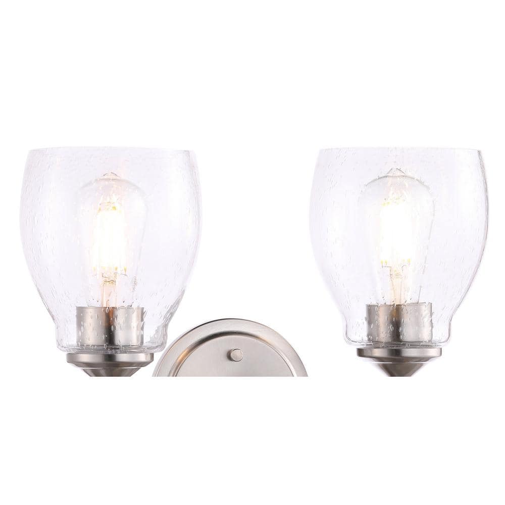 Winsley Brushed Nickel 2-Light Wall Sconce with Clear Seeded Glass