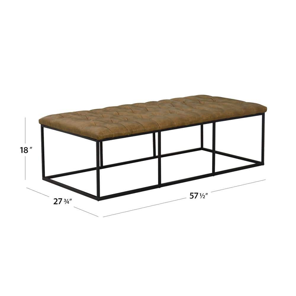 Draper 58" Light Brown Faux Leather Tufted Cocktail Ottoman