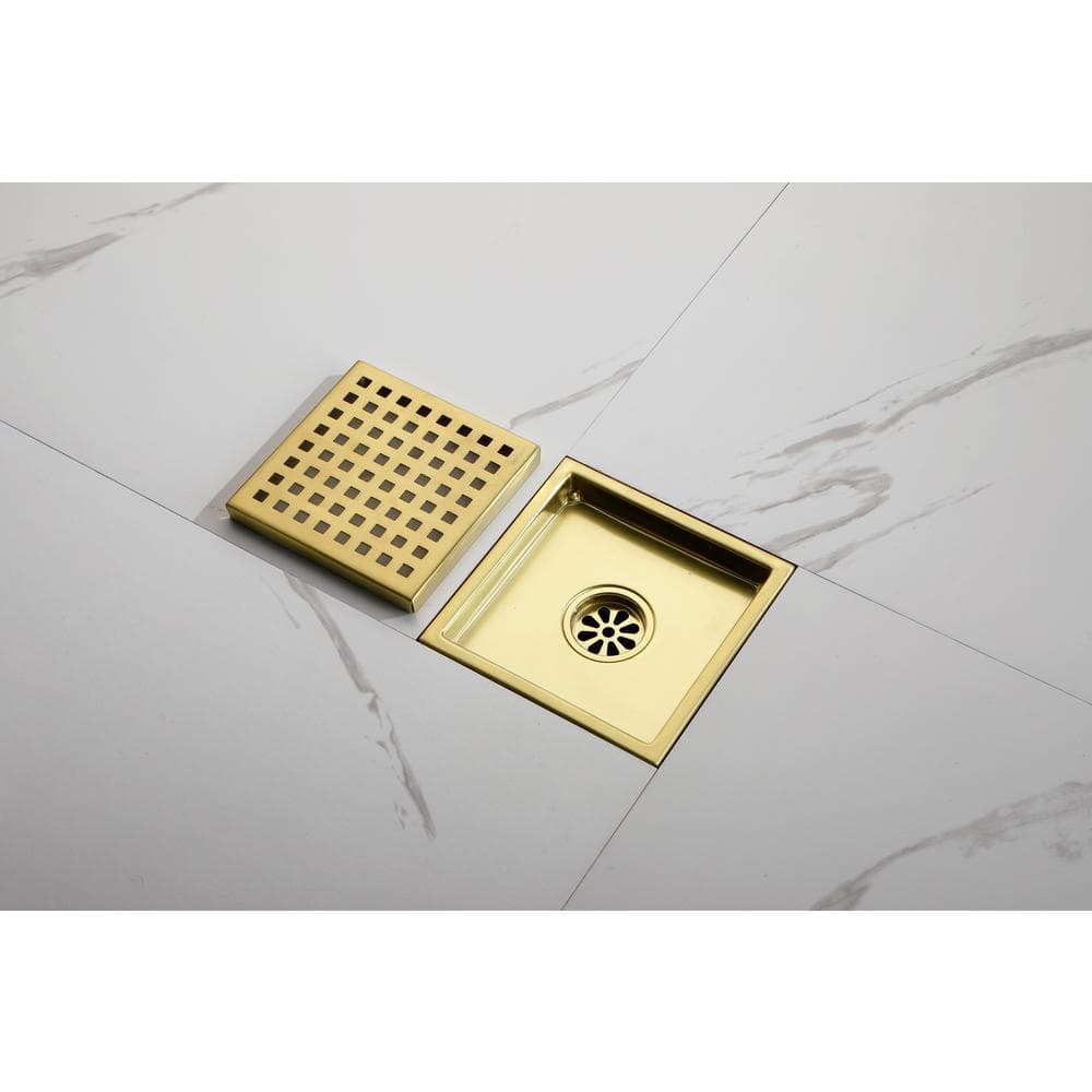 6 in. Gold Stainless Steel Square Shower Floor Drain with Removable Grate