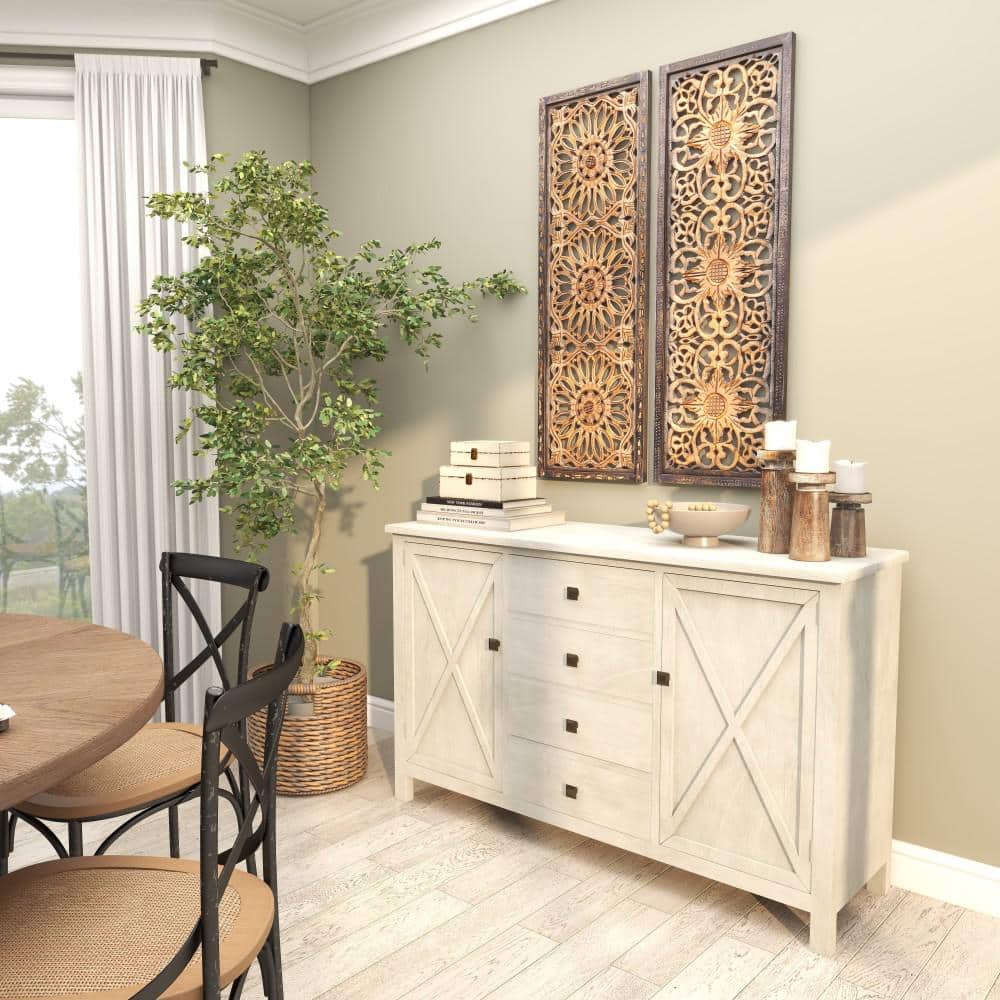 Daisy White Distressed Farmhouse Sideboard with X-Design Doors