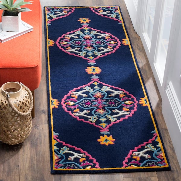 Bellagio 2 ft. x 15 ft. Navy Blue/Multi Border Runner Rug