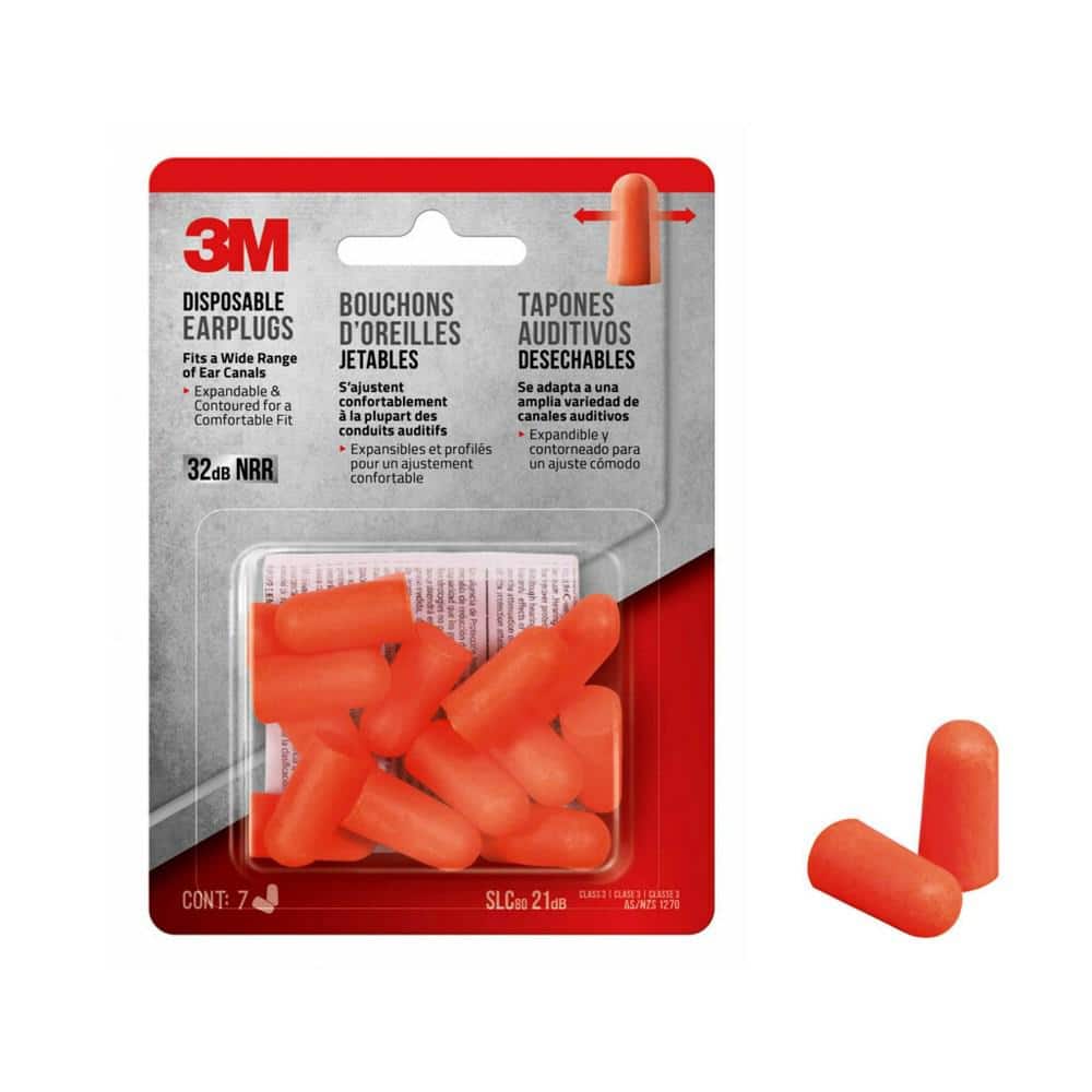Orange Disposable Earplugs (7-Pairs per Pack)