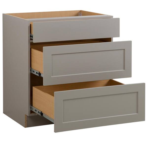 Edson Shaker Assembled 24x34.5x24 in. Base Cabinet with 3-Soft Close Drawers in Gray Edson Shaker Assembled 24x34.5x24 in. Base Cabinet with 3-Soft Close Drawers in Gray