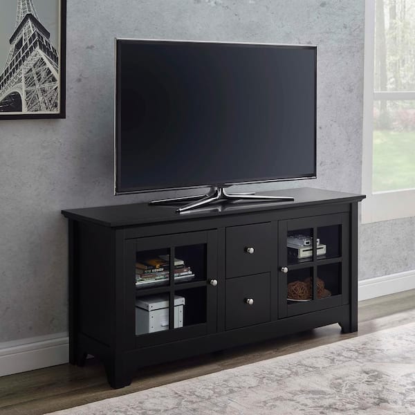 Walker Edison Furniture Company Becket 53 in. Matte Black MDF TV Stand with 2 Drawer Fits TVs Up to 55 in. with Doors