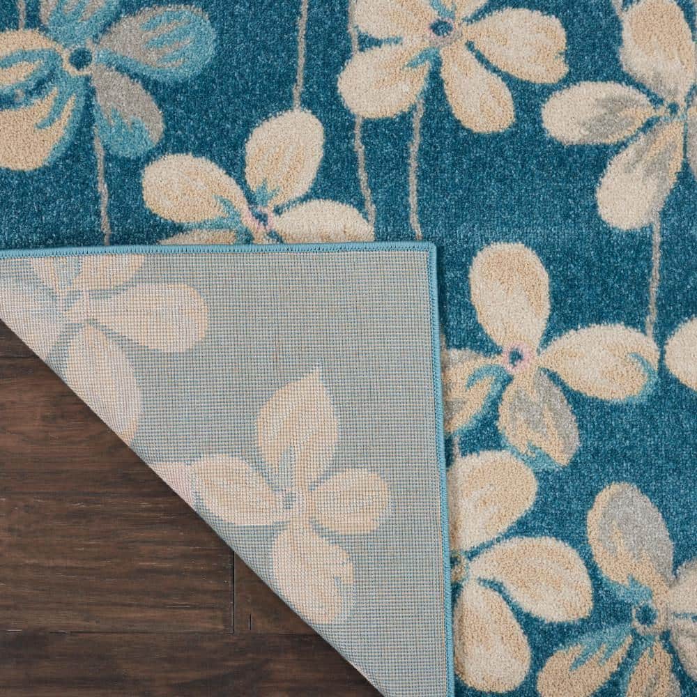 Handmade Turquoise Floral Viscose Rectangular 8' x 10' Rug