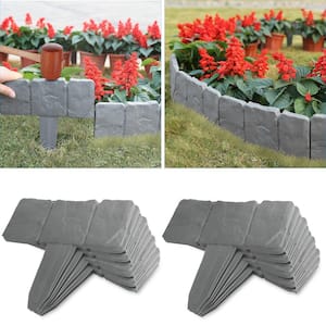 Cobbled Stone Effect Gray Plastic Garden Lawn Border Edging (20-Pack)