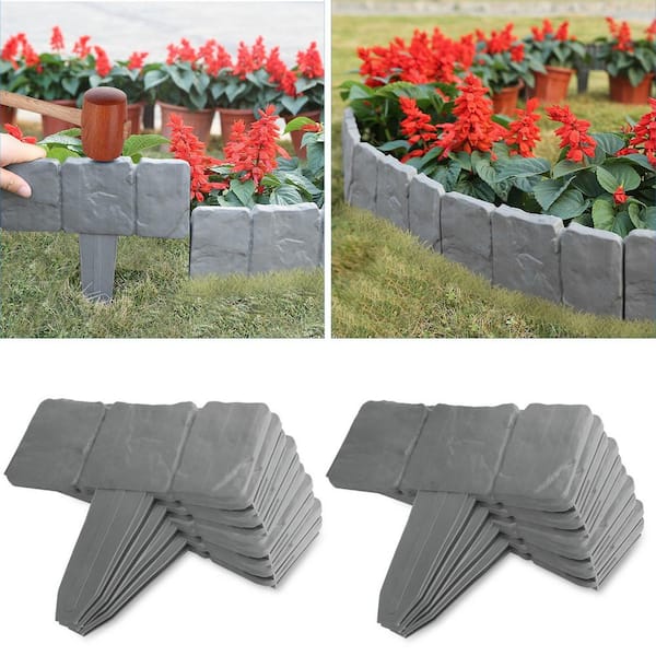 Afoxsos Cobbled Stone Effect Gray Plastic Garden Lawn Border Edging (20-Pack)