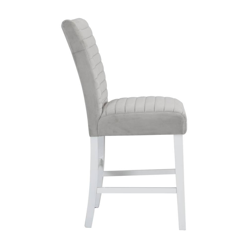 Elizaveta Gray Velvet and White Wood Counter Chair Set