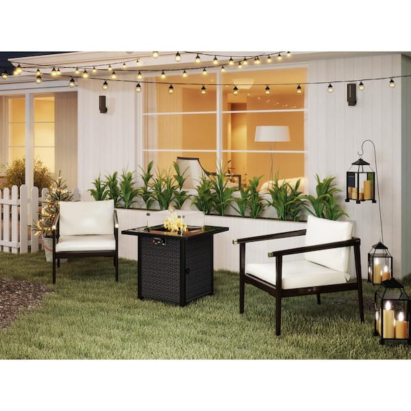 Unbranded 28 in. Propane Fire Pit Table, 50000 BTU Gas Firepits Tempered Glass Tabletop for Outside Patio and Garden (Brown)