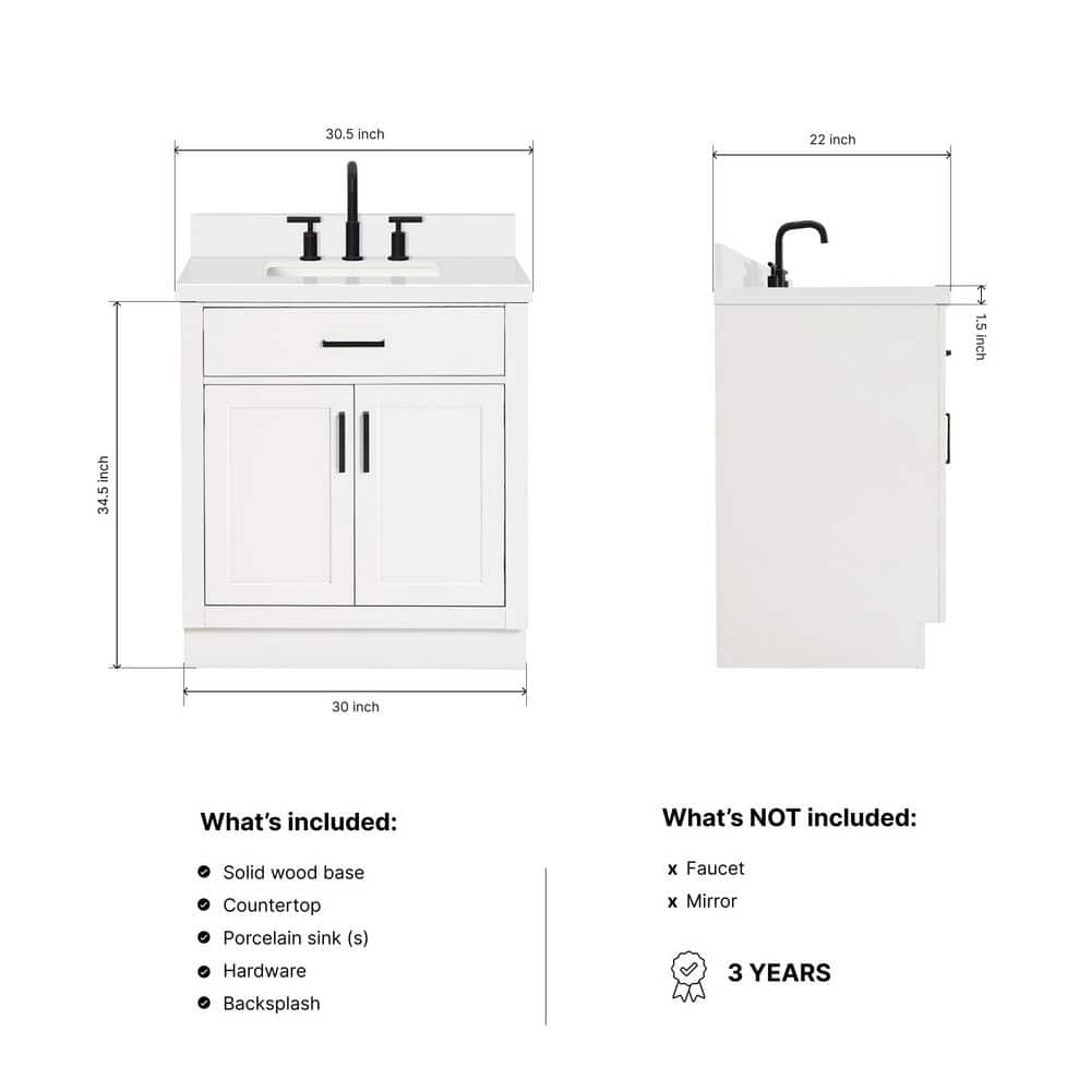 Hepburn 31" White Hardwood Freestanding Single Vanity Set