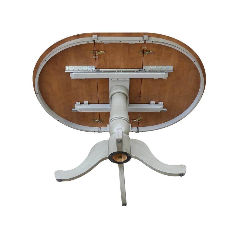 Distressed Hickory and Stone Round Extendable Dining Table