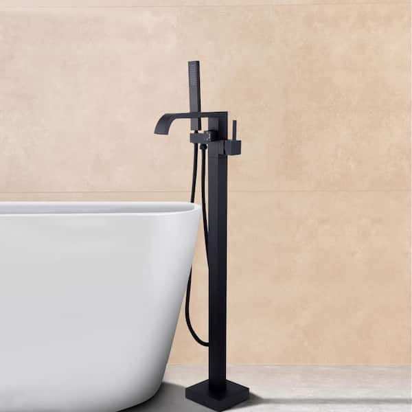 Single-Handle Freestanding Tub Faucet with Handheld Shower in Matte Black