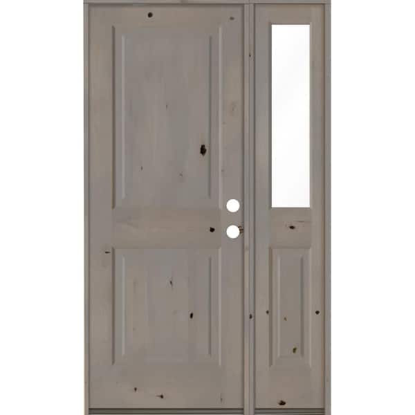 Krosswood Doors 44 in. x 80 in. Rustic knotty alder Left-Hand/Inswing Clear Glass Grey Stain Square Top Wood Prehung Front Door w/RHSL