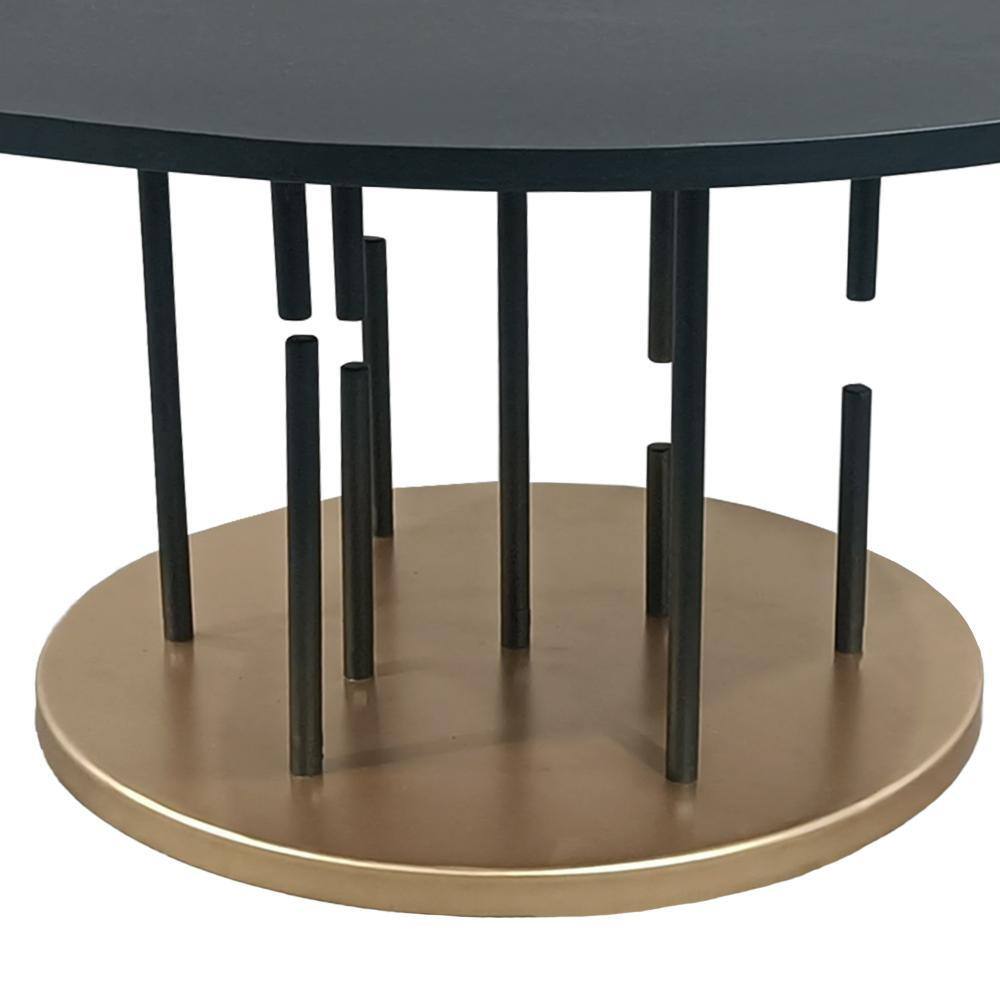 31" Round Matte Black and Brass Metal Coffee Table