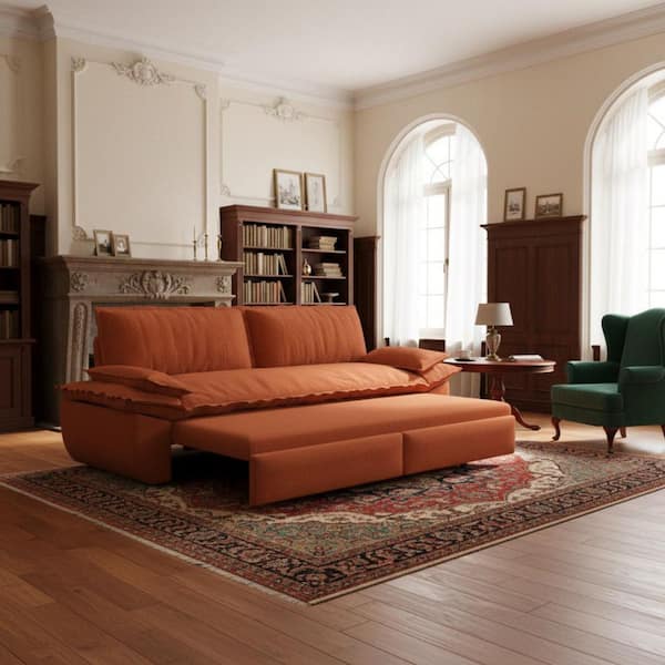 Homy Casa CHAN 73.2 in. Terracotta Orange Corduroy Queen Size Sofa