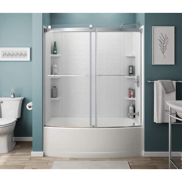 Ovation Curve 60 in. W x 60 in. H Sliding Frameless Tub Door in Silver Shine with Clear Glass