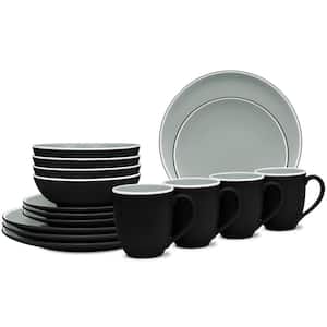 Colotrio Graphite 16-Piece (Black) Porcelain Coupe Dinnerware Set, Service for 4