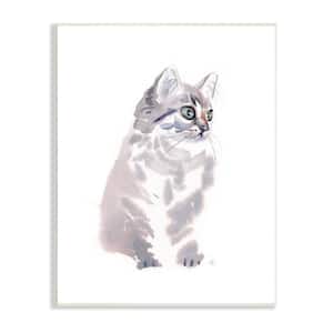 "Grey Shorthair Kitten Portrait Pet Cat" by Verbrugge Watercolor Unframed Animal Wood Wall Art Print 10 in. x 15 in.